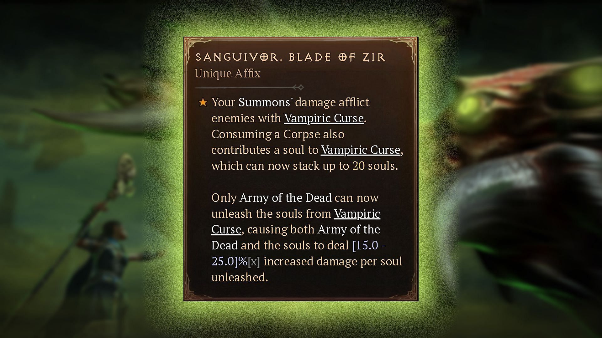 Unique Effect of Sanguivor, Blade of Zir (Image via Blizzard Entertainment)